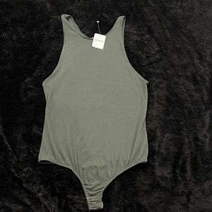 Free People Olive Green Ribbed Bodysuit